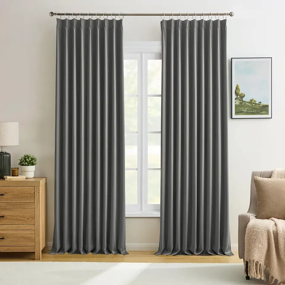 Grey Blackout Curtains 95 Inches Long 2 Panels Set, 60 Inch Wide Pinch Pleated Curtain with Hooks,Thermal Insulated Room Darkening Vertical Window Treatments for Living Room Bedroom 60 x 95