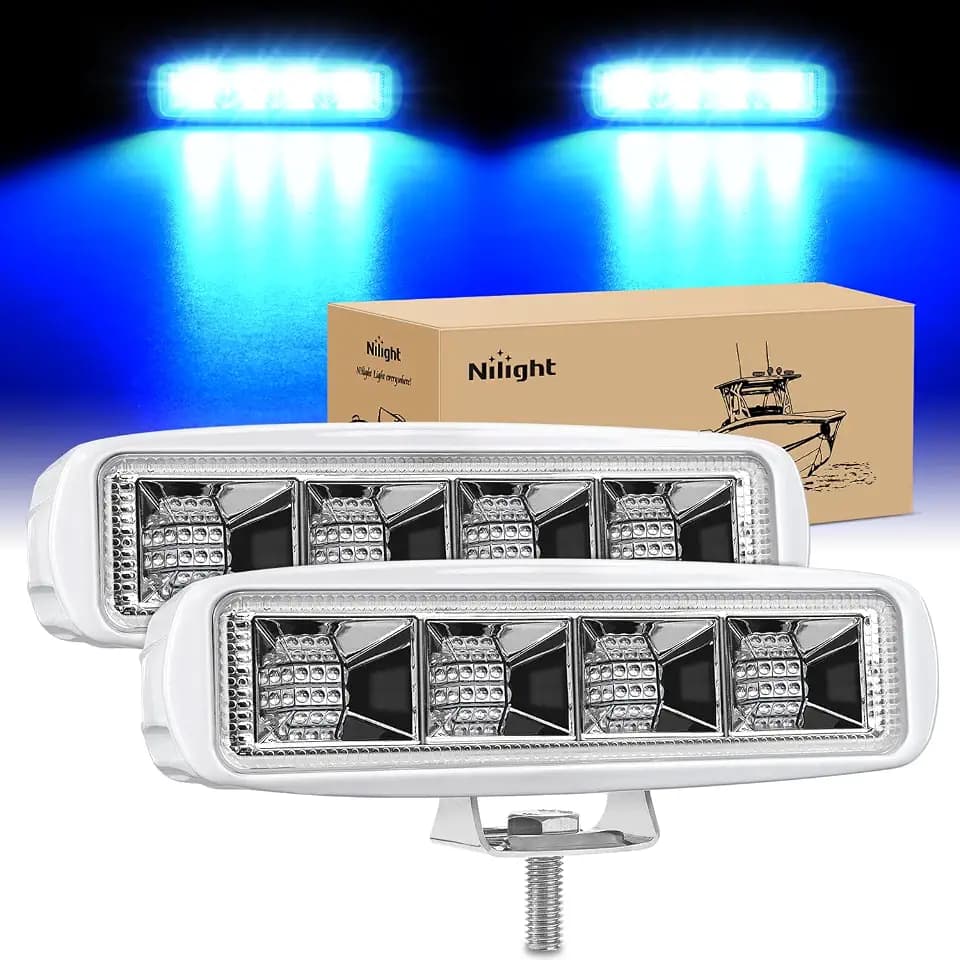 Nilight Marine LED Pods Navigation Lights 2PCS 72W Blue Beam Flood Beam Ponton Boat Deck Dock Lighting for Night Fishing T-top Stern Yacht Kayak Port Sailboat Trucks Tractors