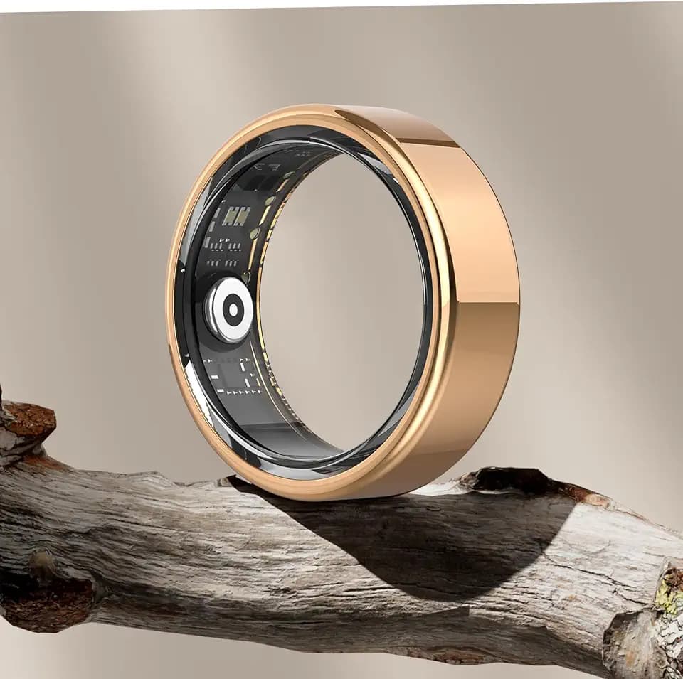 DEKELIFE 2024 Neu Smart Ring Herren Damen, Fitness Ring Tracker Gesundheitsring mit Herzfrequenz, SpO2, Schlaftracker, 100+ Sportmodi IP68 Wasserdicht Smartringe für Android und iOS, Size 10, Gold