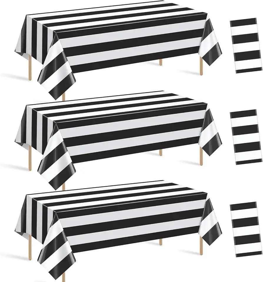 Hallswl 3pcs 54x108Inch Black and White Horizontal Striped Table Cloth