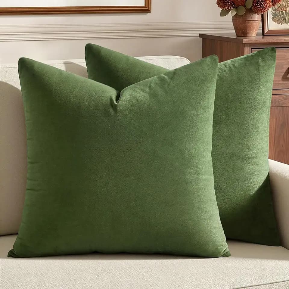 MIULEE 24x24 Inch Pack of 2 Euro Velvet Throw Pillow Covers Moss Green