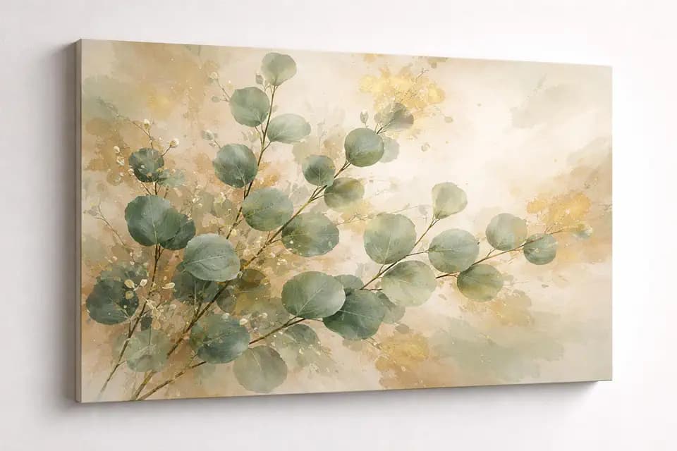 ICE ARMOR Large Eucalyptus Botanical Canvas Wall Art Minimalist Green Leaf Painting for Living Room Bedroom Farmhouse Decor 24x36 Inch Frameless Canvas Print - Ready to hang