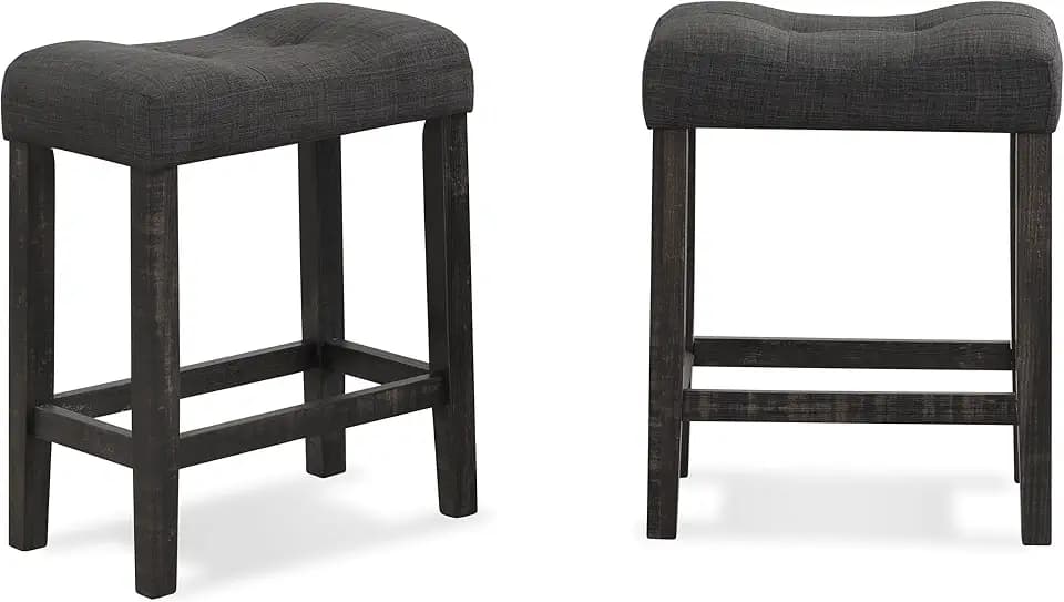 Roundhill Furniture Sora Button Tufted Counter Height Saddle Stools, Set of 2, Gray