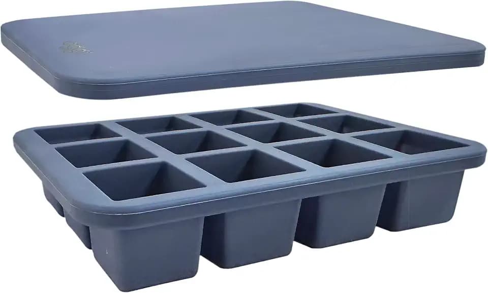 OGGI Silicone Ice Cube Tray with Lid, Makes 12 Easy Release 1 Inch Square Ice Cubes, BPA-Free Ice Cube Mold with Lid, Stackable Freezer Tray for Cocktails, Whiskey & Everyday Drinks