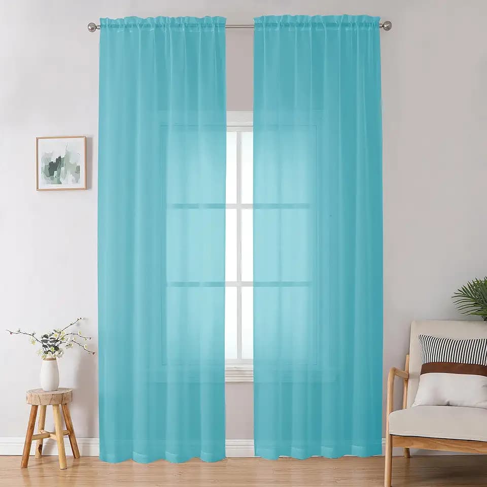 OWENIE Aqua Sheer Curtains for Bedroom Living Room 96 Inches Long 2 Panels Set, Soft Solid Light Filtering Clear Sheer Ceiling to Floor for Large Window, 2Pcs, Each 42" W x 96" L, Aqua