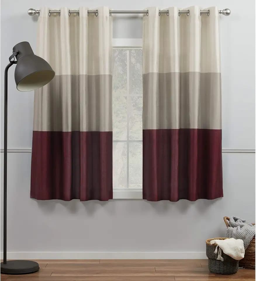 Exclusive Home Chateau Striped Faux Silk Grommet Top Curtain Panel Pair, 54"x63", Burgundy Taupe