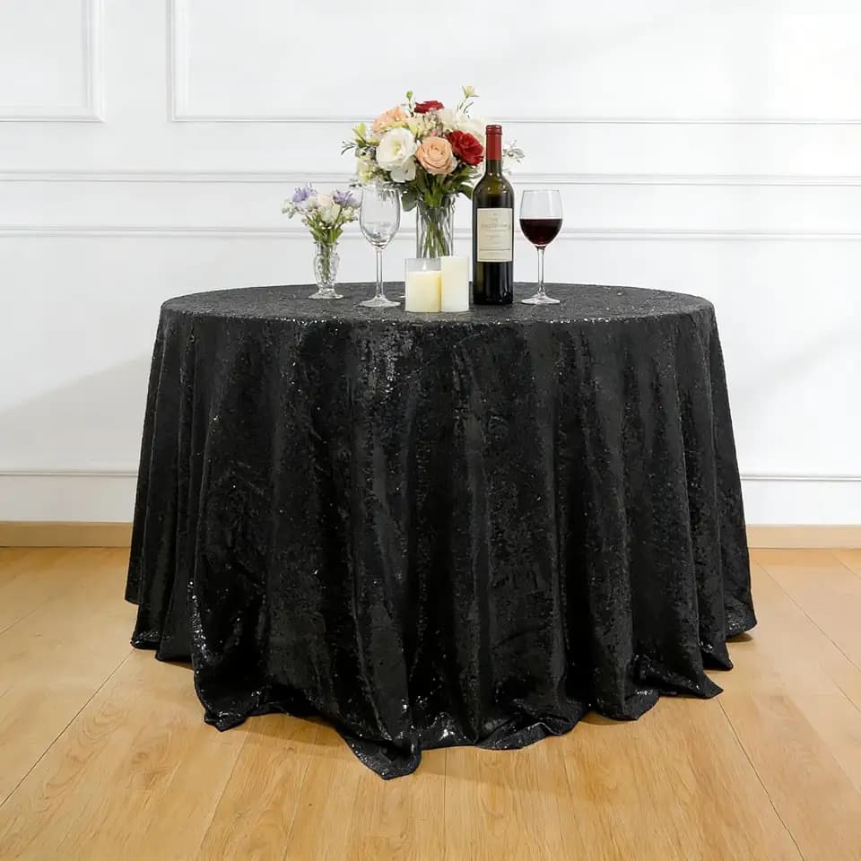 Black Sequin Tablecloth 108" Round for Parties