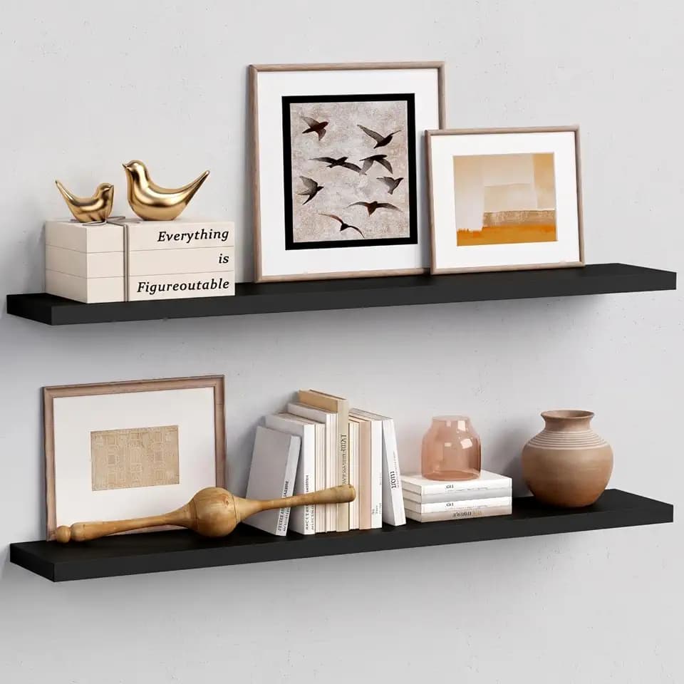 Black Floating Shelves 48 Inch Long, Large Wall Shelf for Office Kitchen