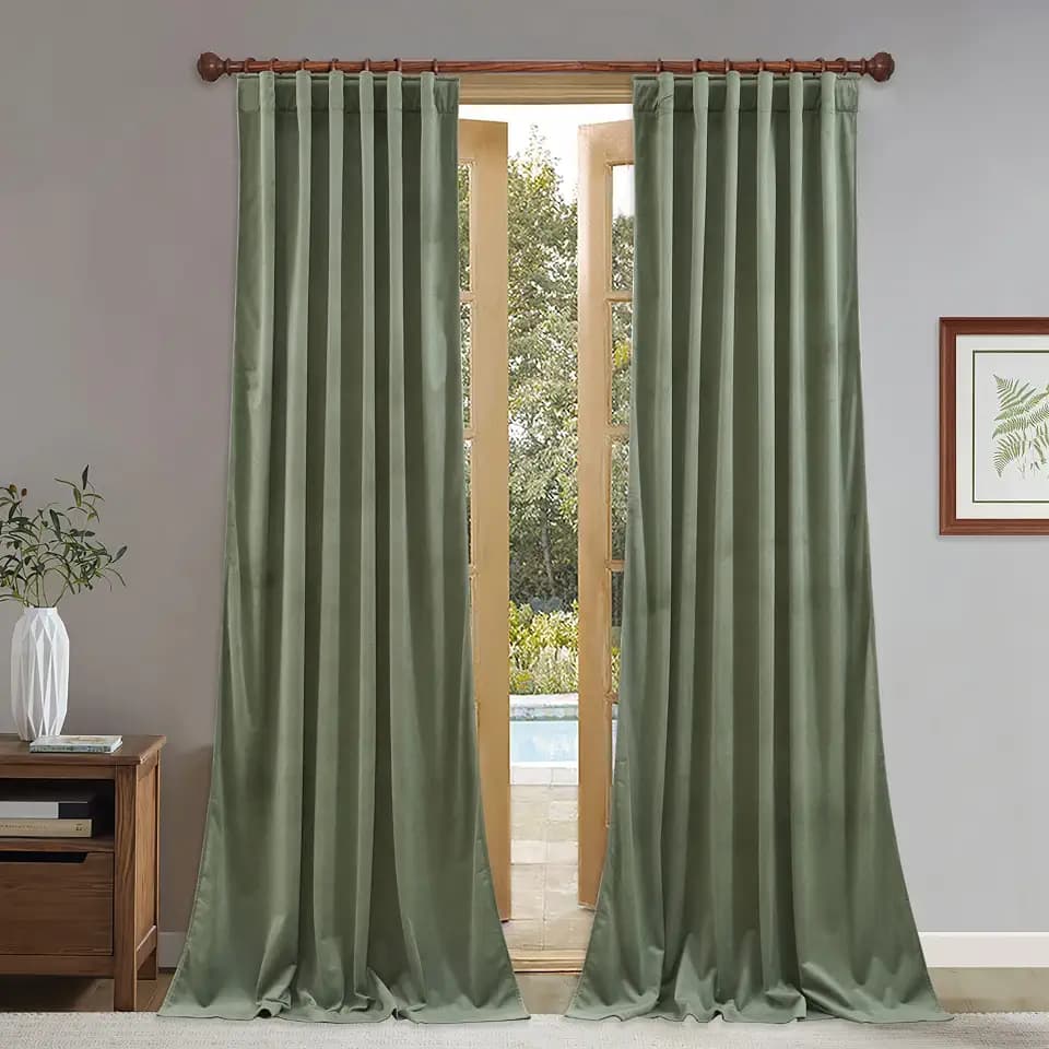 StangH Sage Green Velvet Curtains for Dining Room, W52 x L92, 2 Panels
