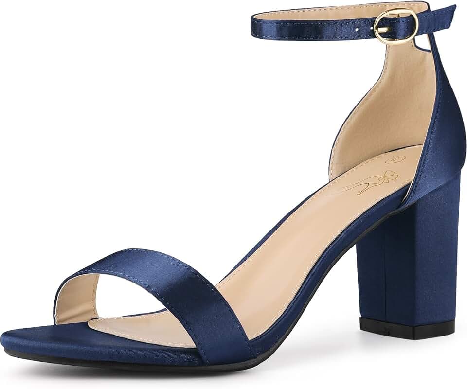 Perphy Women's Open Toe High Heel Ankle Strap Satin Block Heels Sandals