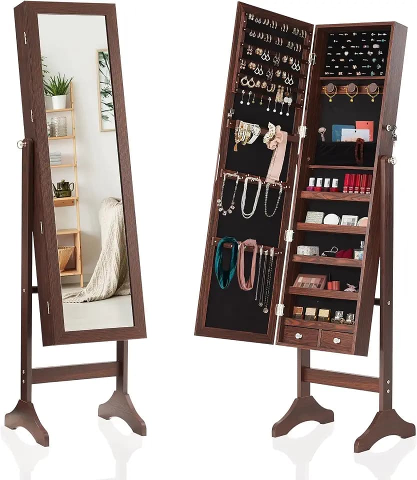 DUMOS Freestanding Jewelry Organizer Cabinet with Full Length Mirror