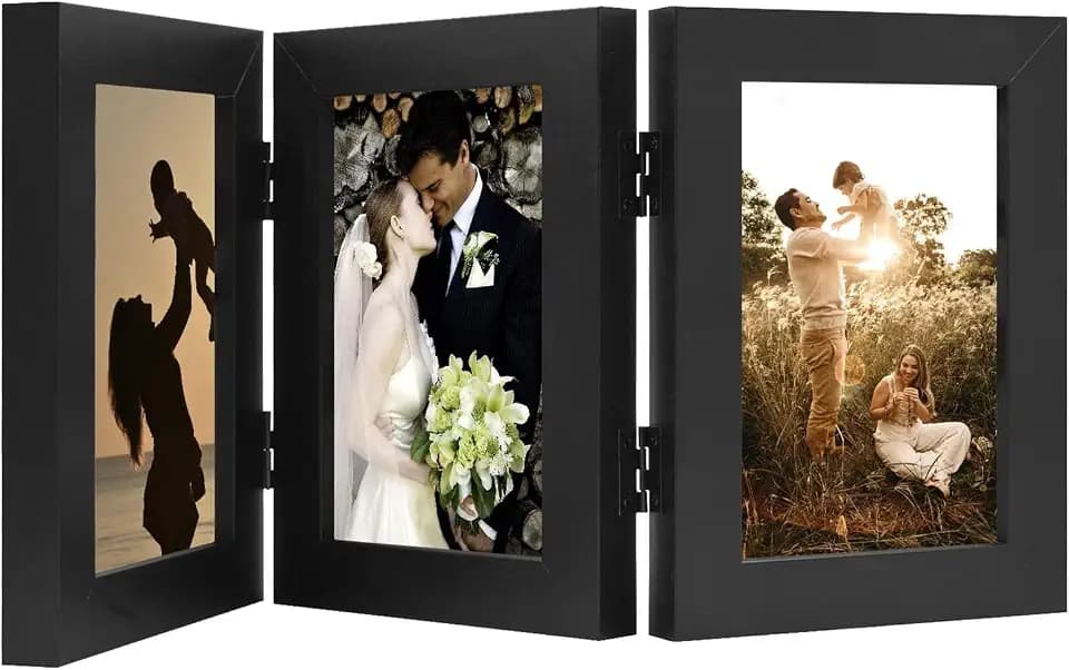 Golden State Art 4x6 Triple Picture Frame, 3 Photo Hinged Tabletop Frame