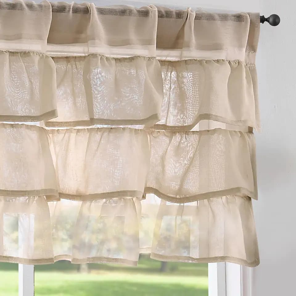 jinchan Light Beige Ruffled Valance Curtain for Window 18 Inch 1 Panel