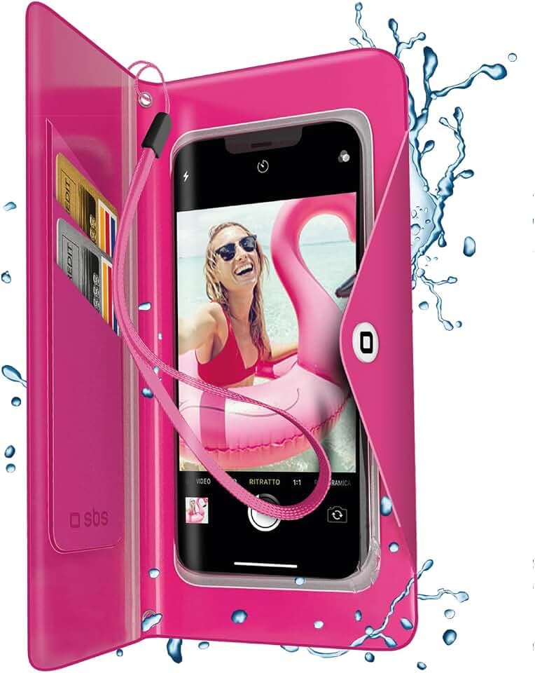 SBS wasserdichte Schutzhülle für Samsung, Oppo, Xiaomi und iPhone bis 6,8 Zoll (6,8 Zoll), wasserfest, mit Kartenfächern, luftdichtem Bargeldfach, Umhängeband, Rosa