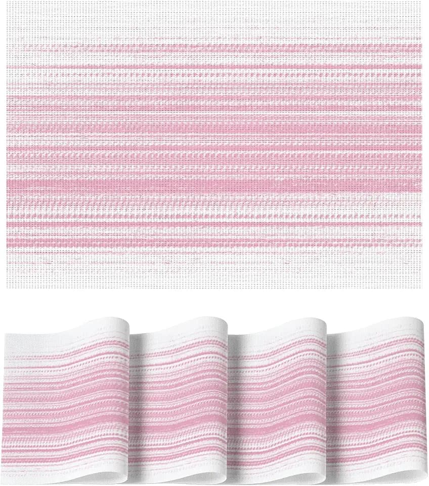 Artoid Mode White Pink Vinyl Placemats Set of 4, Washable Heat Resistant Non-Slip Woven Plastic PVC Easter Place Mats for Farmhouse Holiday Party Kitchen Dining Decor