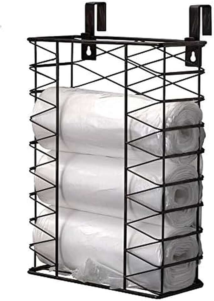 Gourmet Basics by Mikasa Garbage Bag Holder Basket with Removable Hooks, Antique Black