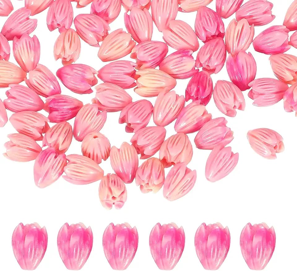 PATIKIL 50 Pcs Coral Flower Beads 11x8mm Shell Floral Spacer Beads