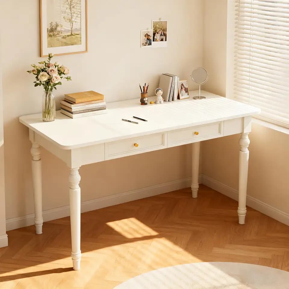 48in Rubber Wood Desk with Two Drawers,Home Writing Tables with Storage