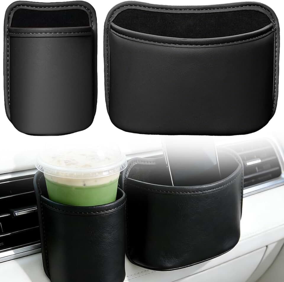 HORREX 2 Stück Getränkehalter Auto aus Leder Clip-on Becherhalter Auto
