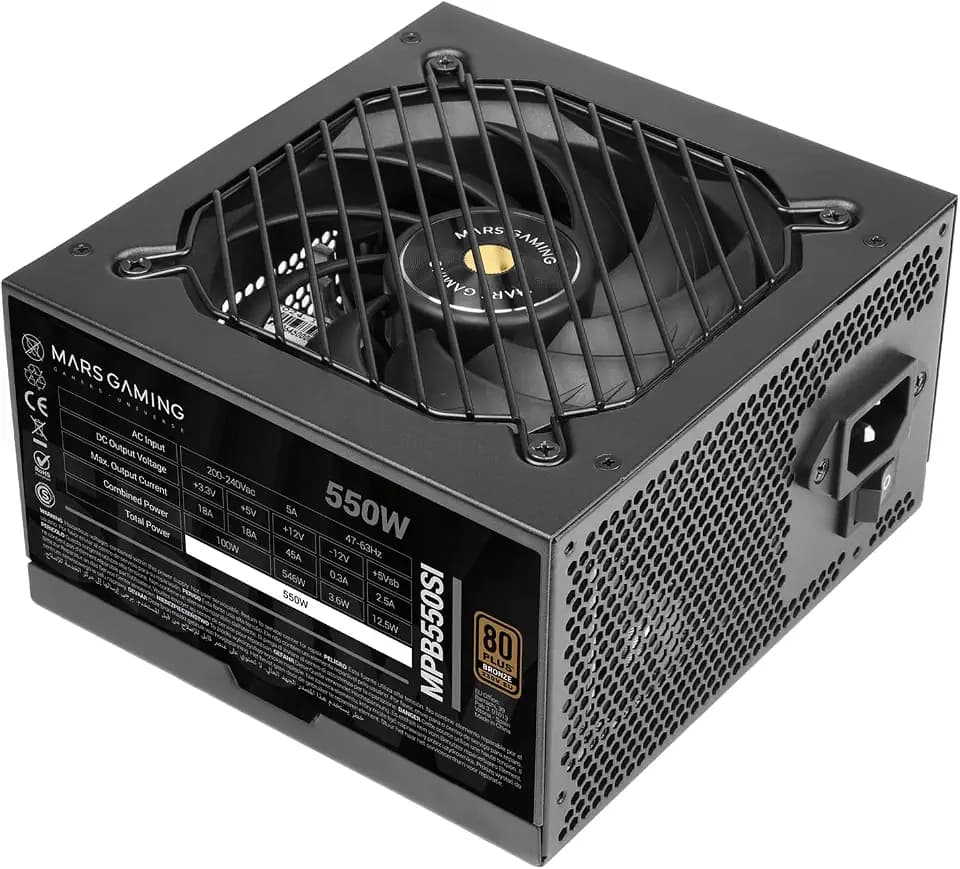 Mars Gaming MPB550SI, ATX-Netzteil 550W, 7 Jahre Garantie, 80Plus Bronze 230V, 90% Effizienz, SI Extreme Silence Lüfter, AI2-RPM-Technologien, Japanische Kondensatoren, Schwarz