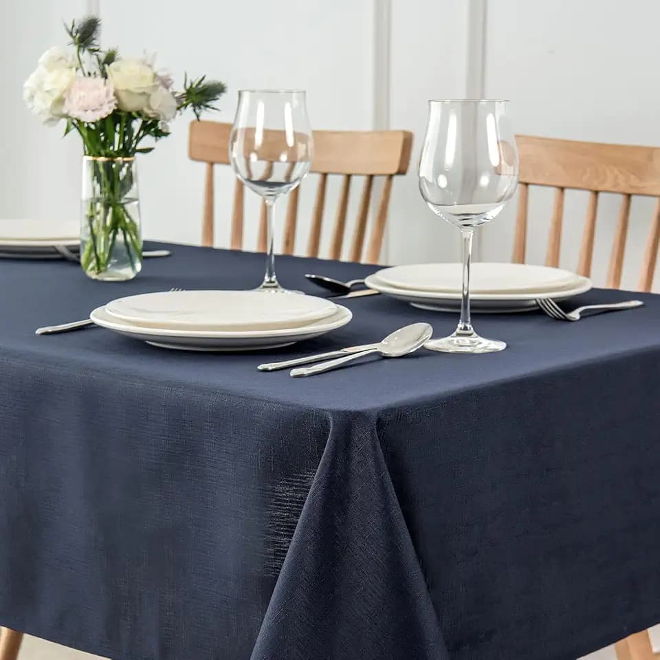 maxmill Square Tablecloth Water Resistance Antiwrinkle Spill Proof Linen Looking Texture Table Cloth, Decorative Fabric Table Cover for Banquet Parties Event Holiday Dinner, 70 x 70 Inch, Navy Blue