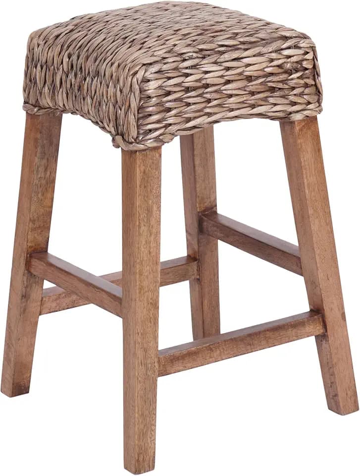 JONATHAN Y Maui Backless Woven Water Hyacinth Counter Stool, 26" Brown Wash