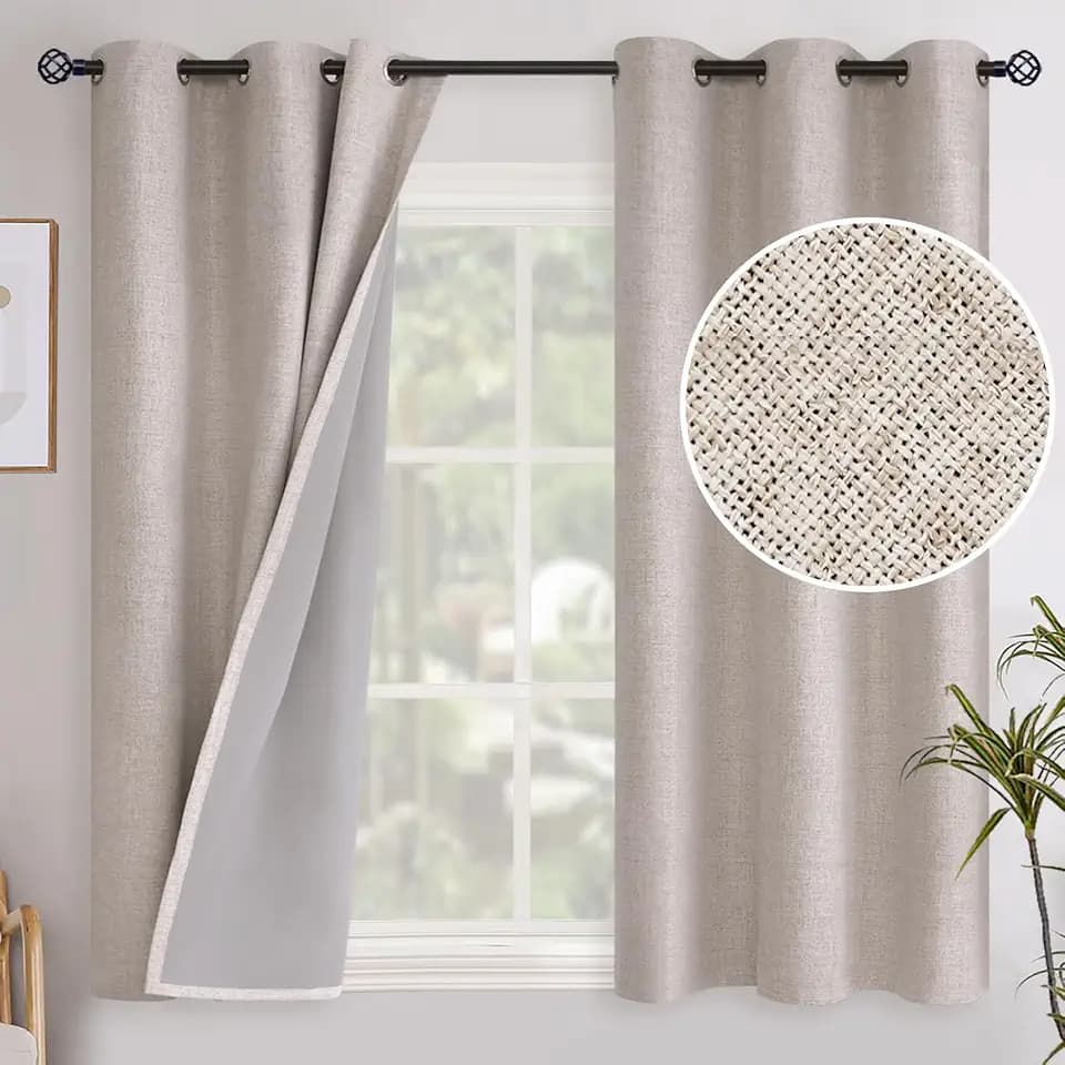 YoungsTex Linen Blackout Curtains 54 Inch Length for Bedroom, Grommet Thermal Insulated Drapes for Living Room Full Light Blocking Privacy Rustic, 2 Panels, 42 X 54 Inch, Beige