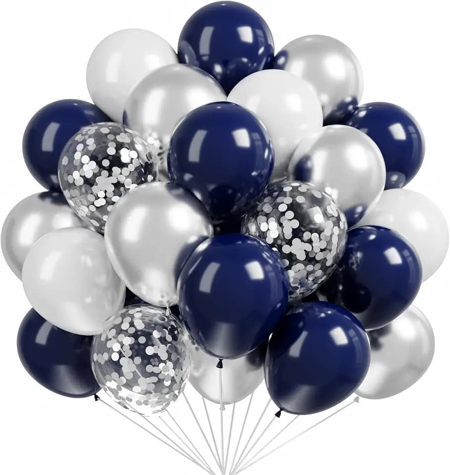 Hiquaty Navy Blue Balloons,50pcs 12 Inch Blue and Silver Balloons