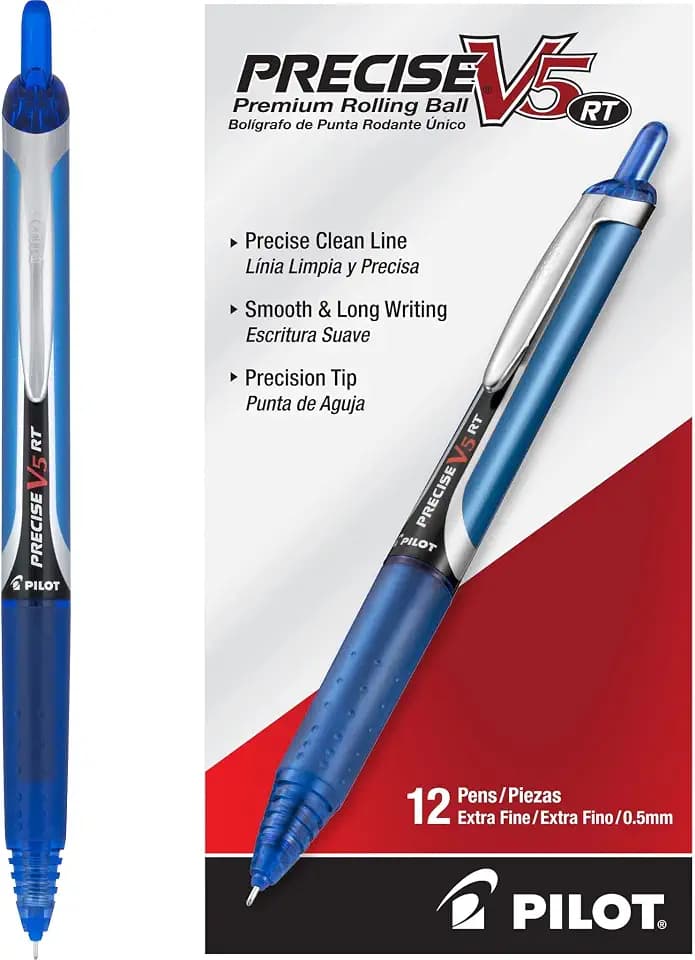 PILOT Precise V5 RT Retractable Rollerball Pens, 0.5mm, Blue, 12-Pack