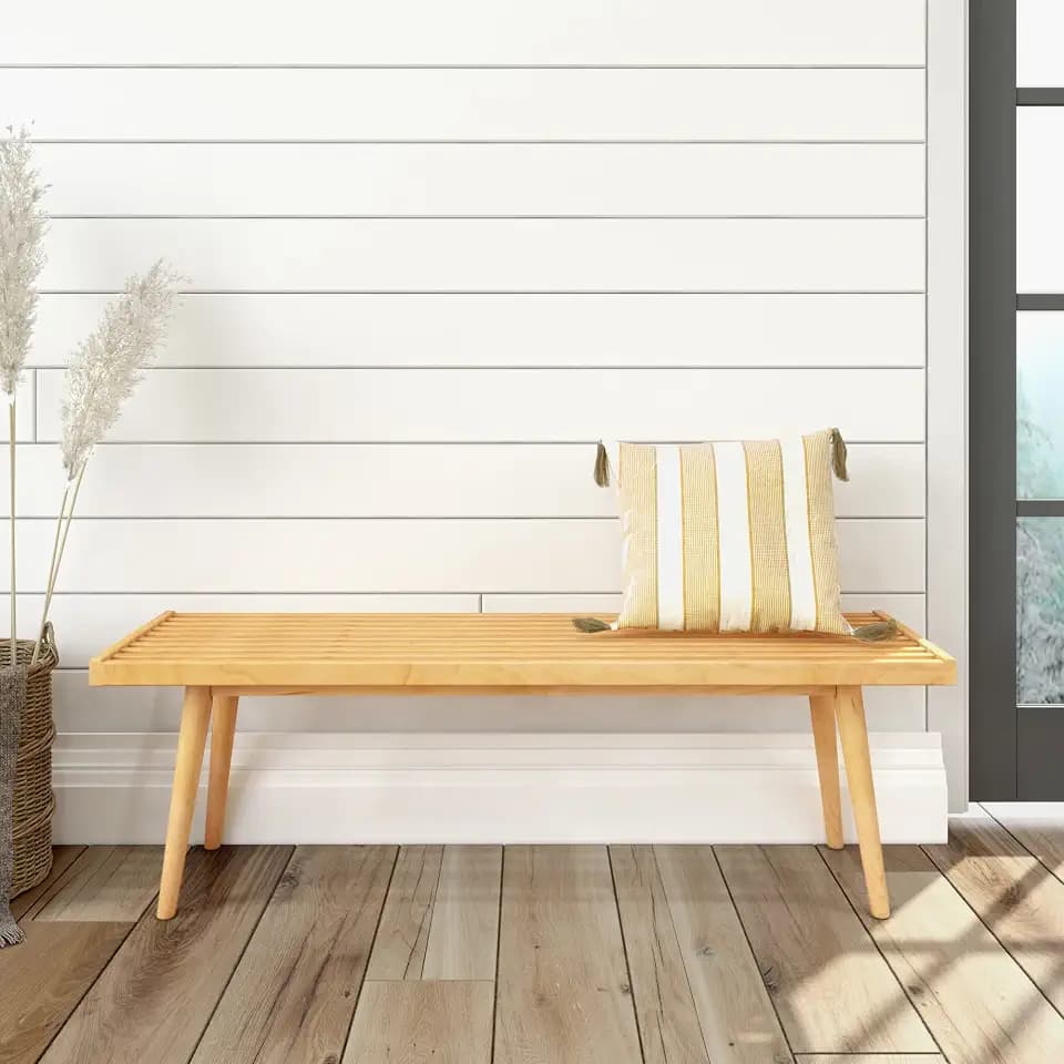 Plank+Beam Mid-Century Double Wood Entryway Bench, Natural