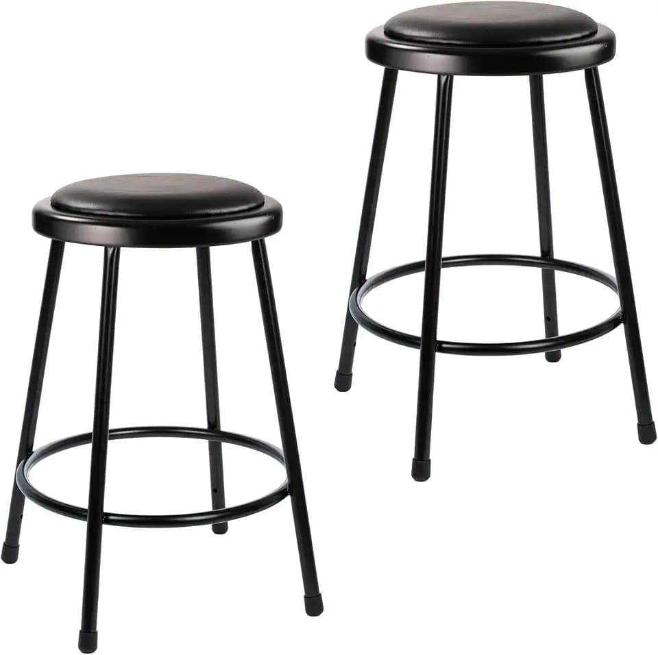 OEF Furnishings OEF6424-10/2 Commercial-Grade Padded Round Stool (24-inch Height, Black Frame, Vinyl Padded Seat, 2-Pack)