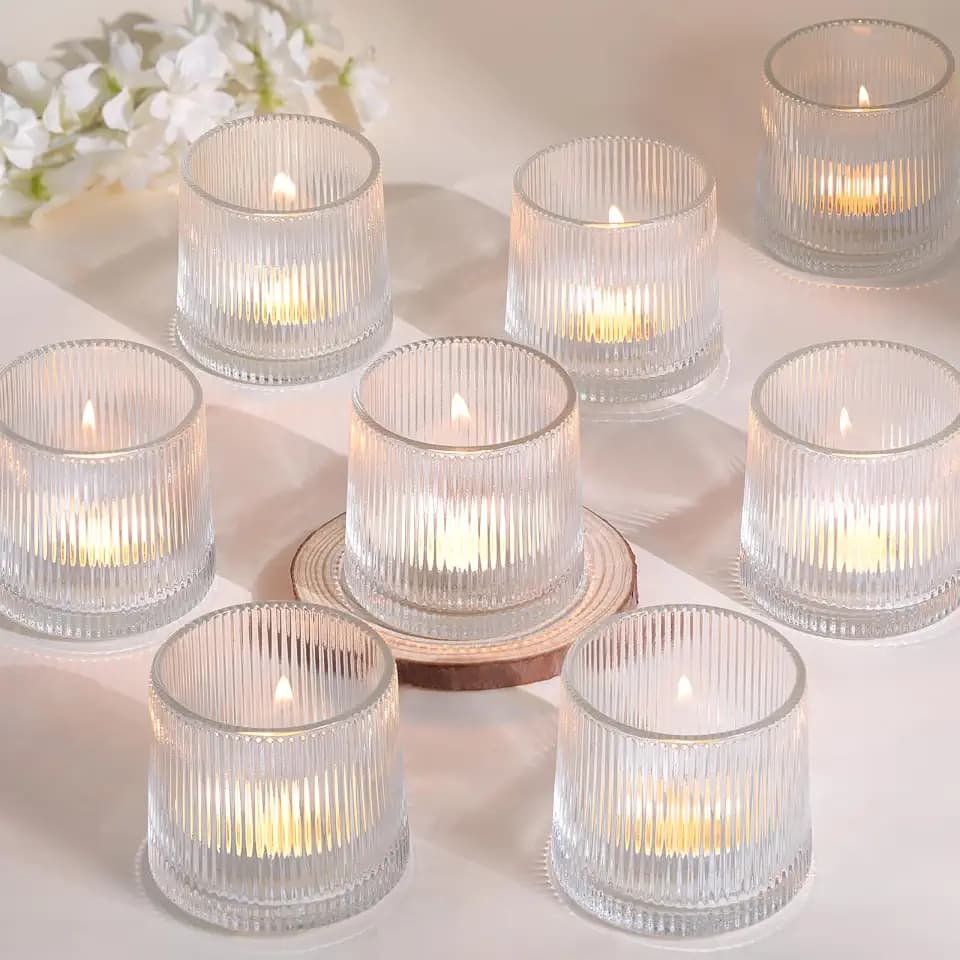 DARJEN Clear Ribbed Tealight Votive Candle Holders Set of 10