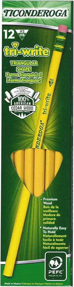 Ticonderoga Tri-Write Triangular Pencils, Wood-Cased #2 HB Soft, Yellow (13856) (Pack of 6, 72 Count Total)