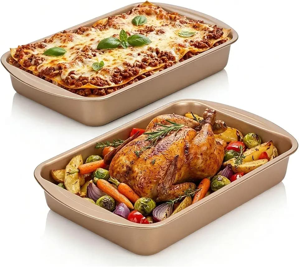 2 Pack 9x13 Baking Pan Nonstick, Heavy-Gauge Carbon Steel Cake Pan