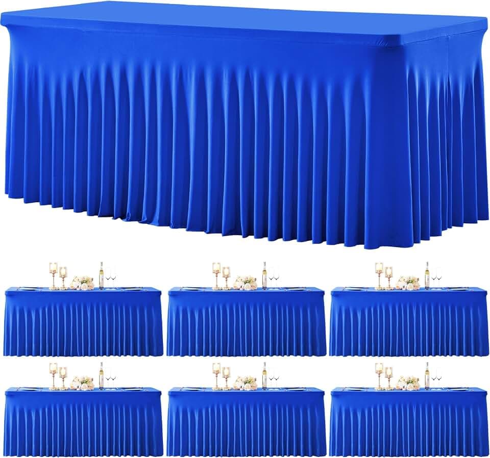 Besutolife 6 Pack Royal Blue Spandex Tablecloth for 6ft Rectangle Tables Fitted Table Cloth Stretch Table Covers Skirt 6ft Rectangular Tablecloths for Banquet Parties Wedding Decorations