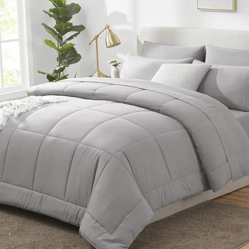 CozyLux Oversized King Comforter Set French Grey - 7 Pieces Bed in a Bag