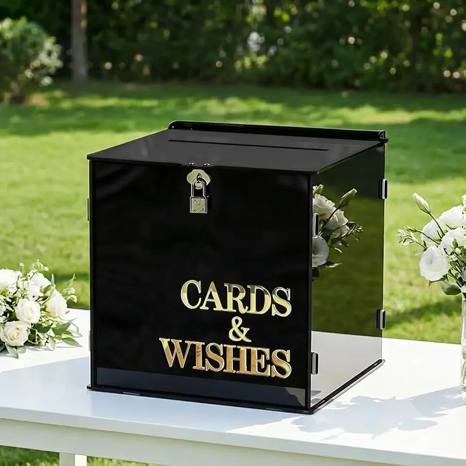 AerWo Black Wedding Card Box with Lock, Acrylic Gift Card Box for Wedding