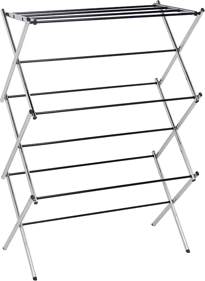 Amazon Basics Foldable Portable Metal Clothes Drying Rack for Indoor Air Drying, Energy Saving, 14.5 x 29.5 x 41.8 inches, Chrome Silver