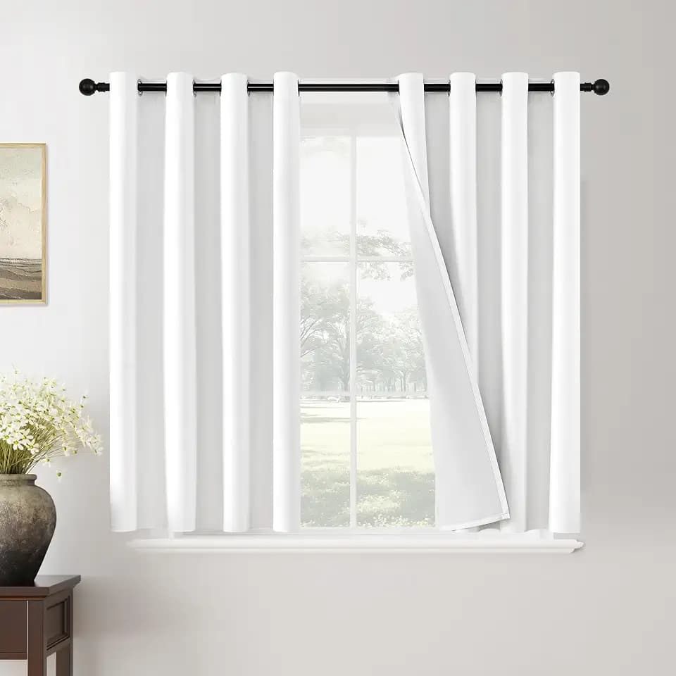 ChrisDowa White Blackout Curtains 54 Inches Long 2 Panels for Bedroom