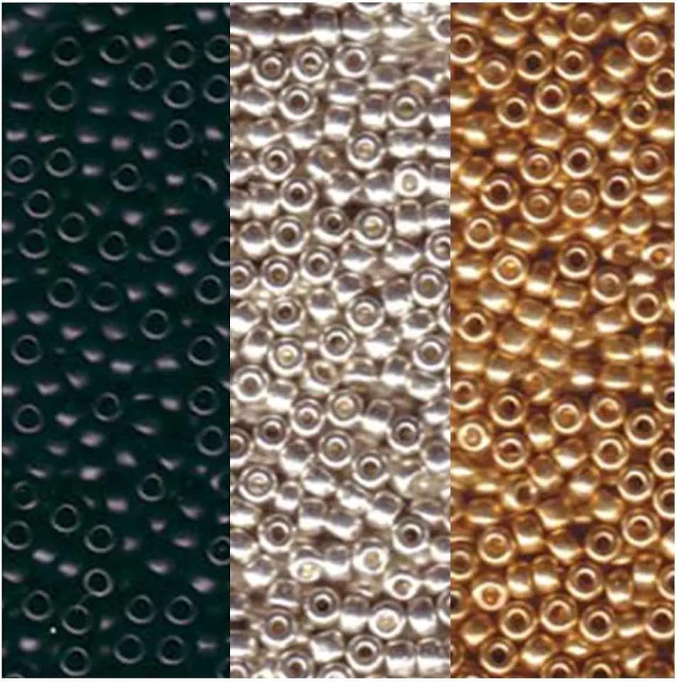 Metallic Miyuki Seed Bead Mix, Size 8/0, Galvanized Silver, Galvanized Gold and Black Opaque