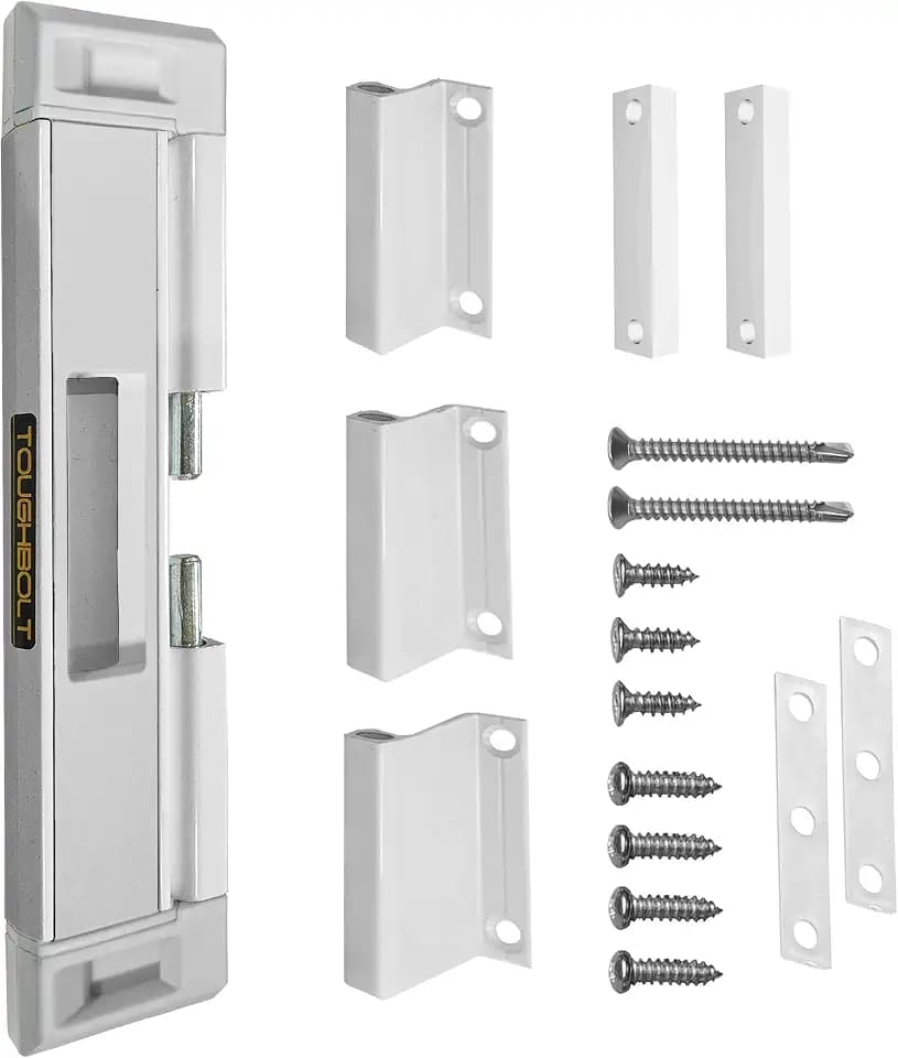 TOUGHBOLT Sliding Door Lock, Double Deadbolt Security, Child Safety, White
