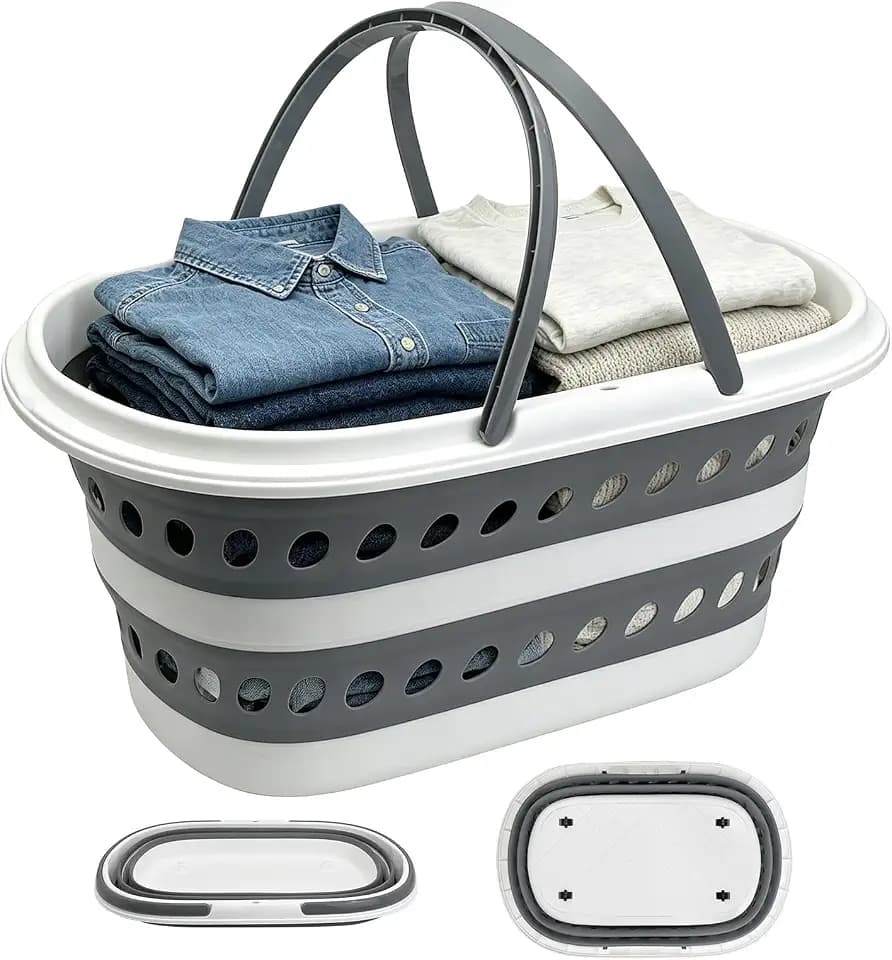 Goderewild 35L Collapsible Laundry Basket with Wheels, Foldable Hamper