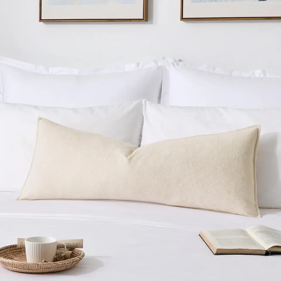 Soft Waterproof 14"x36" Long Lumbar Pillow Cover 1 Pack, Cream White