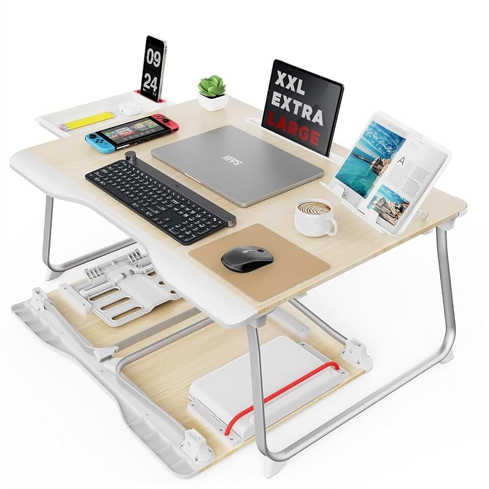 SAIJI Folding Bed Desk for Laptop, Extra Large Folding Bed Tray Table