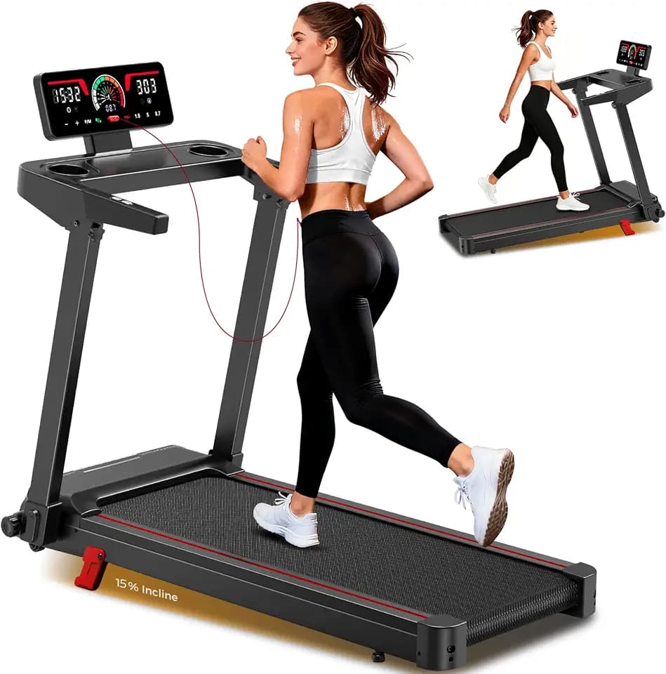 Upgrade Walking Pad with 15% Incline, 3.5HP Treadmill with Handle Bar, 0.6-8.7MPH Foldable Walk Pad for Small Home Office, Quiet Treadmill Running Machine, LED Display, 300/350/400LBS Capacity