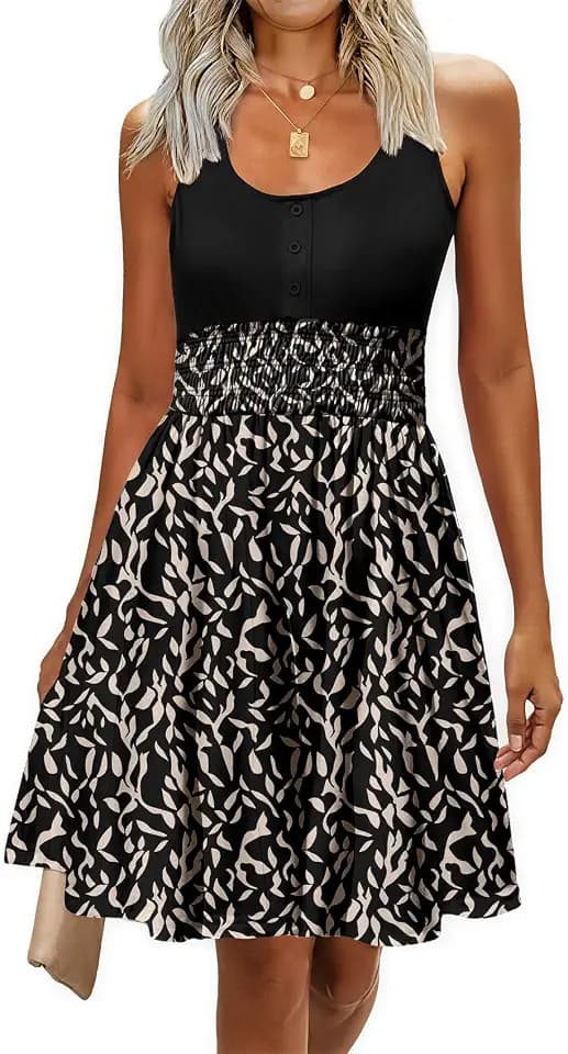 Summer Dresses for Women Casual Sleeveless Sundresses Elastic Waist Mini Sun Dress