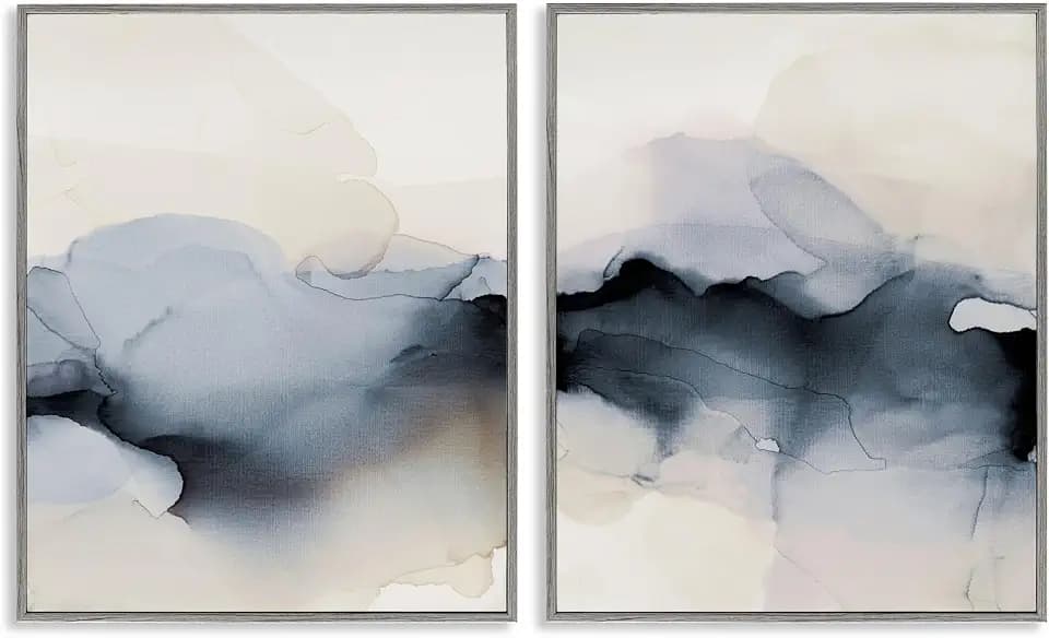 'Mysterious Abstract Obscure Watercolor'| 2pc Framed Giclee Art Set 2