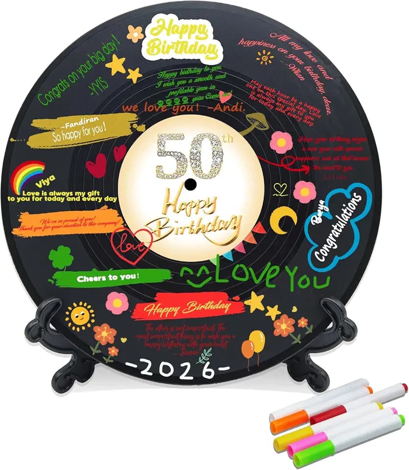 Vinyl Record Sweet 50 Birthday Decorations, Large Guest Book 11.6" x 11.6"