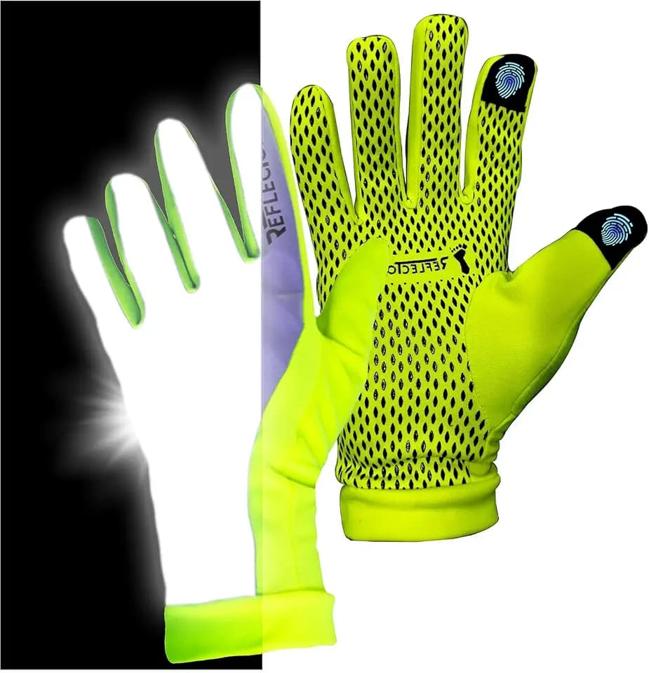 ReflecToes Reflective Winter Running Gloves, Hi Vis Neon Traffic Gloves Men