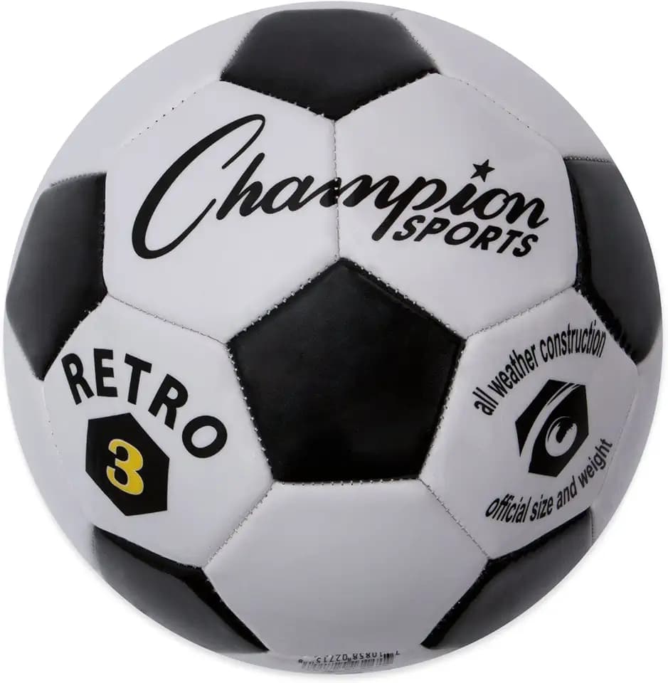 Champion Sports Retro Soccer Ball – Sizes 3, 4, 5, Soft Touch, All Weather, Official Size & Weight Ball for Training, Games, Outdoor & Indoor Play